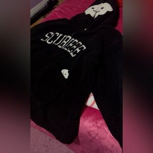 Black Fleece Hoodie with White Lettering/ SCUBIEEE HOODIE